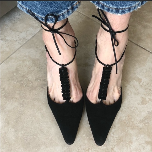 Manolo Blahnik Suede Lace Up Heels 39.5 - Picture 2 of 12